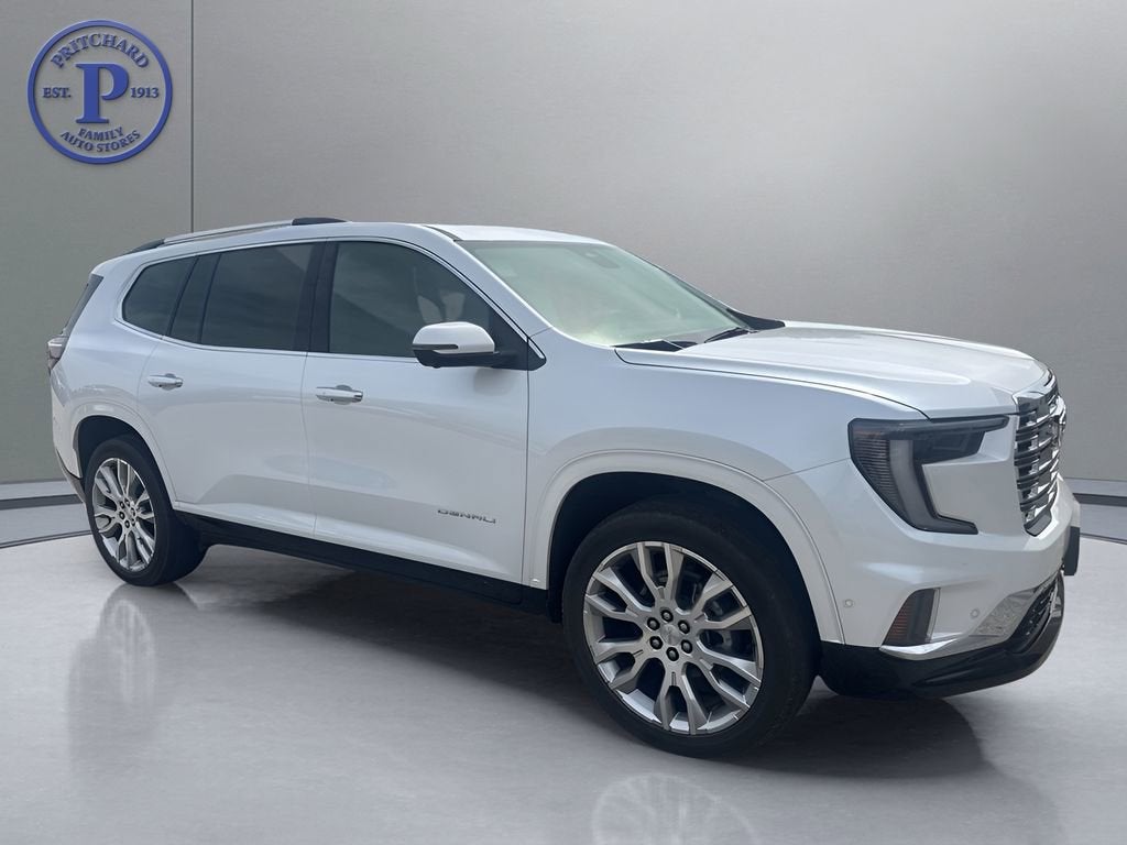 2024 GMC Acadia Denali in White Frost Tricoat — front three-quarter view