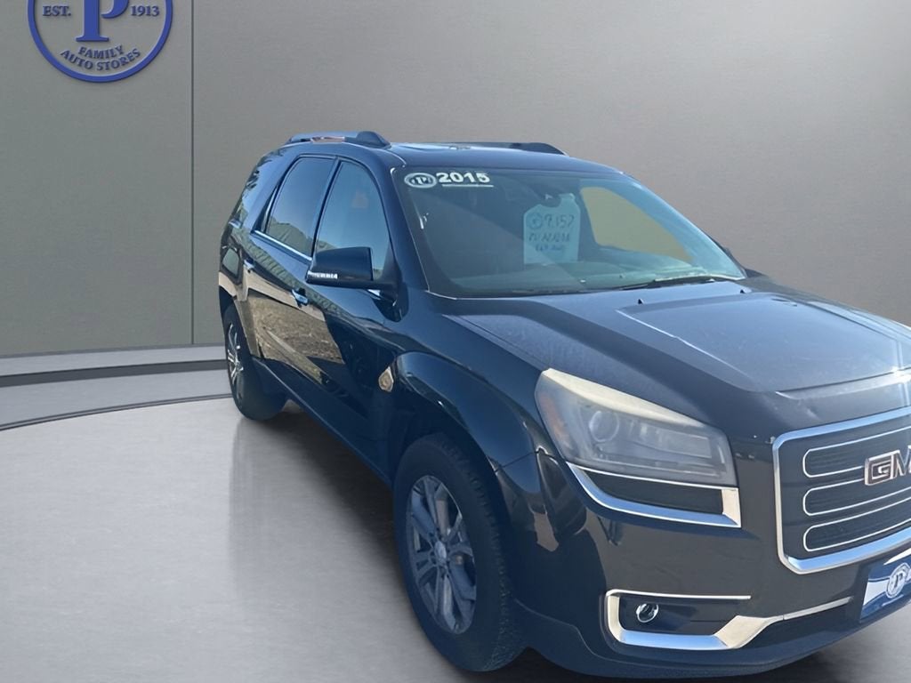 2015 GMC Acadia SLT in Carbon Black Metallic — front three-quarter view